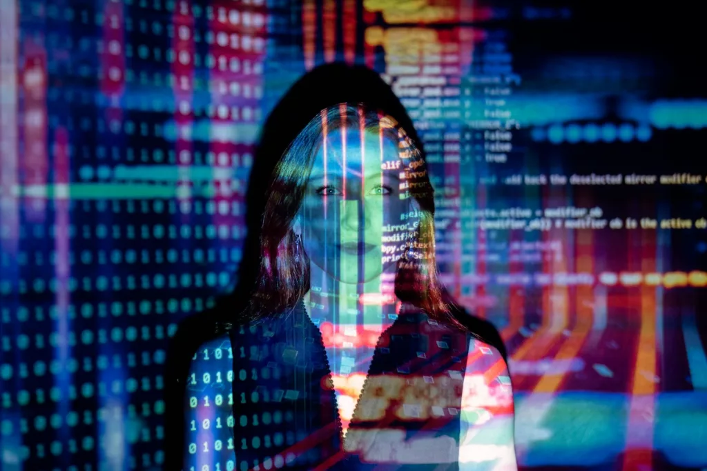 code geprojecteerd over vrouw
